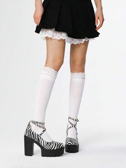 Goth Women's Closed Toe Cross-Strap Mary Jane Shoes, Punk Goth Platform Thick Heel One-Strap Buckle Strap JK Uniform Shoes, Waterproof Formal Work High Heels