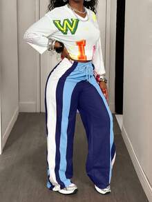 BamGleam 休闲宽松拼色拼接阔腿裤 - 彩色 - 查看 6