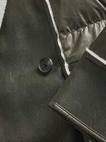 Anewsta 厚款短款宽松皮革拼接大领女式夹克