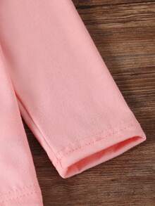 SHEIN Young Girls Casual Fashionable Cute Ballerina & Coffee Cup Cartoon Print Comfortable Children Clothing Crew Neck Long Sleeve Ballerina Cappuccina Pink Long Sleeve T-Shirt - Pink - View 3