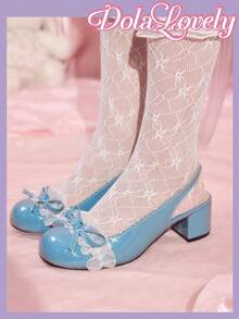 Dola Lovely Elegant Bowknot Mary Jane High Heels For Christmas - Blue - View 1