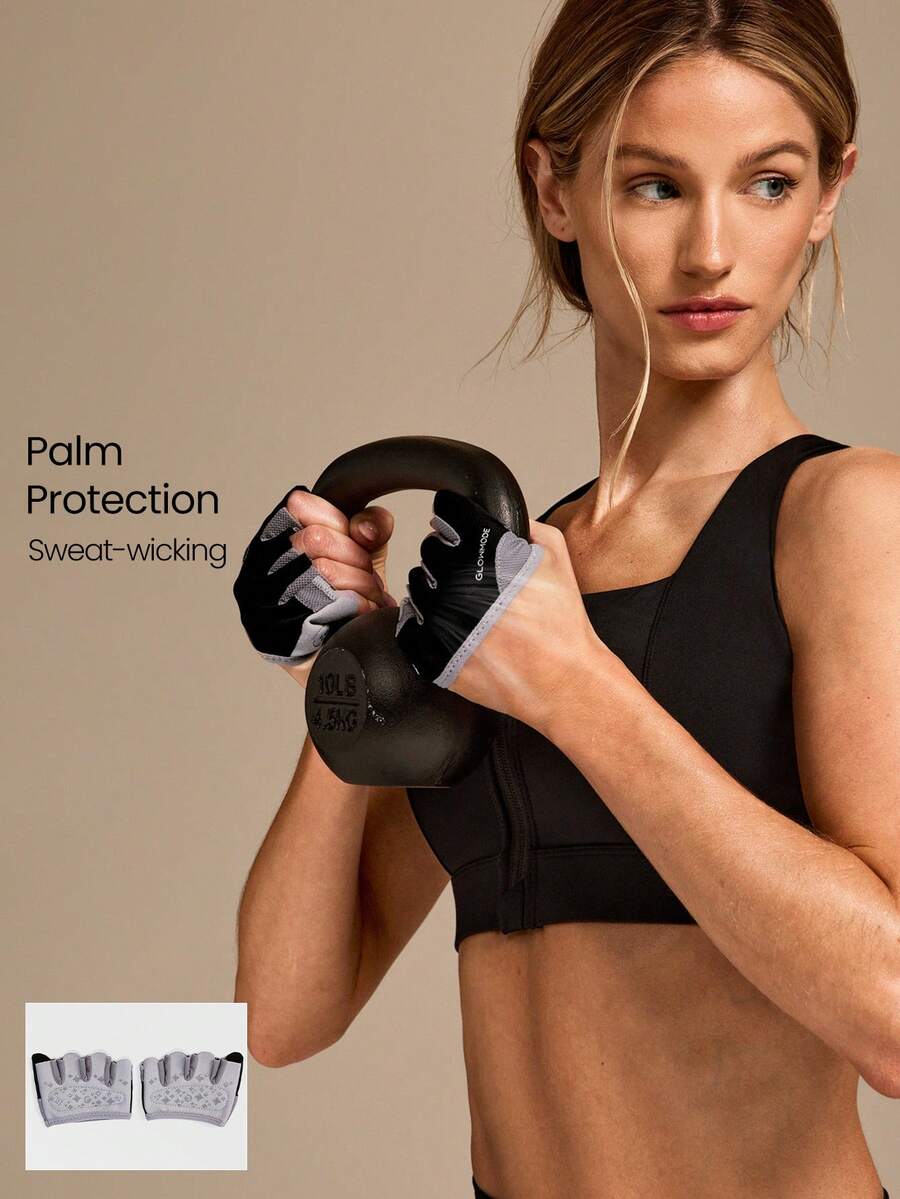 GLOWMODE Grip And Glow Sweat-Wicking Stretchy Non-Slip Rubber Mesh 4-Finger Training Gloves Gym Studio Yoga Workout Dumbbells Active Wear - Black - View 1