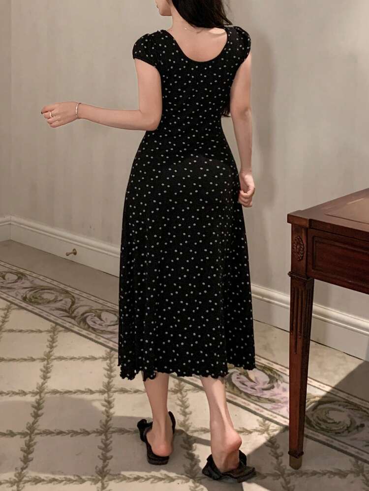 Ditsy Floral Ruffle Hem Waist Cinched Long Women Nightgown