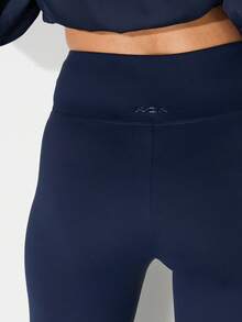 KIZN High Waisted Athletic Leggings With Logo Detail For Active Lifestyle Yoga Fitness Training - Blue - View 3