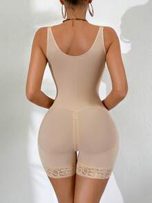 SHEIN 1pc Women's Mid-Thigh Bodysuit With Shoulder Straps - Apricot - View 2