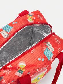 LOONEY TUNES X SHEIN Túi đựng cơm trưa bằng vải nhung kẻ nhiều màu, túi đựng cơm trưa phong cách học sinh, phù hợp cho nhân viên văn phòng và học sinh - Hoạt hình - Xem 8