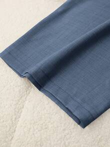 SHEIN PETITE Women's Casual Commuter Contrast Waistband Straight Leg Pants - Blue - View 3