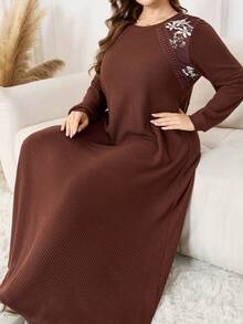 Lacomfia Vestido de estar por casa casual de talla grande para mujer con textura de tela de parches florales - Café integral - Ver 1