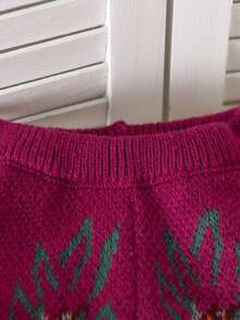 Elladie kids 年轻女孩时尚复古别致舒适针织毛衣套装 - 玫紅色 - 查看 7