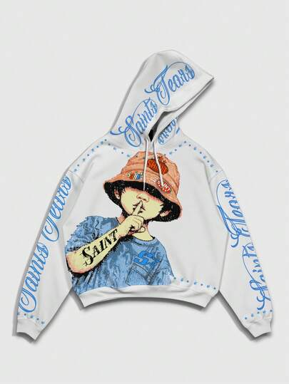 Street Life Sudadera con capucha, cordón, manga larga, casual, con patrón de retrato creativo y versátil para hombres