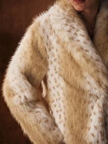 MOTF PREMIUM SHAWL COLLAR CASUAL DEER DOT PATTERN ELEGANT WOMEN FAUX FUR COAT - Khaki - View 3