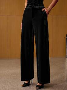 MOTF PREMIUM WOMEN'S VELVET WIDE LEG TROUSERS, AUTUMN/WINTER - Black - View 4