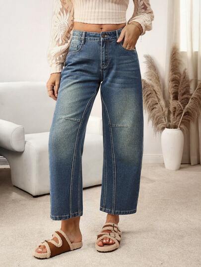 EMERY ROSE Women's Loose Fit Straight Leg Jeans With Pockets, Casual & Versatile