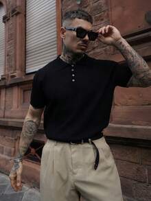 Artur Kramer Men's Hollow Design Knitted Polo Shirt, Minimalist Fashion, Suitable For Summer