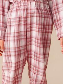 SUMWON Ensemble de pyjama à manches longues à carreaux pour filles, haut boutonnant avec pantalon assorti - Rouge - Voir 6