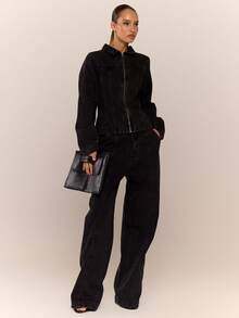 MUSERA Áo khoác denim bạc màu, có khóa kéo, cổ bẻ, phối đồ, chỉ áo khoác ngoài, phong cách cổ điển, dễ thương, đồng quê, nhà tranh, thường ngày cho nữ, mùa xuân hè. Màu caramel thanh lịch. - Xám - Xem 5