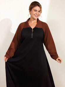 Momelise Đầm Raglan tay lỡ có khóa kéo tương phản cỡ lớn dành cho nữ - Nhiều màu - Xem 6