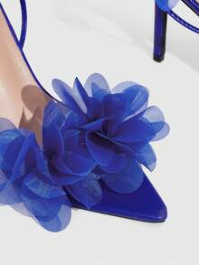CUCCOO SZL 女士时尚3D立体花朵系带高跟凉鞋，夏季 - 寶藍色 - 查看 6
