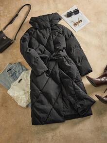 Anewsta Thick Long Hooded Quilted Women Jacket - Black - View 1