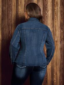 EMERY ROSE Áo khoác denim phong cách đường phố thường ngày cỡ lớn dành cho nữ, quần jean co giãn màu xanh đậm - Rửa tối - Xem 3