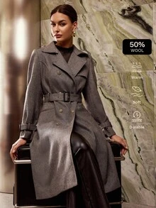 MOTF PREMIUM DOUBLE BREASTED BELTED OVERCOAT - Grey - View 2