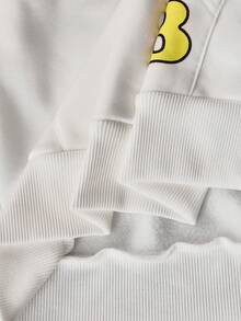 SpongeBob SquarePants | SHEIN Men's Casual Everyday Commute Funny Cute Cartoon Pattern Kangaroo Pocket Thermal Lined Hoodie And Sweatpants Set, Autumn/Winter - White - View 6