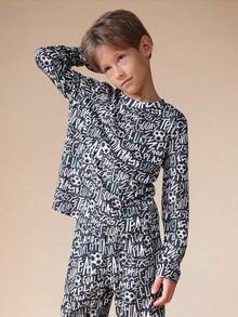 SUMWON Tween Boys Long Sleeve Football Print Pajama Set Soccer Theme Sleep Wear For Casual And Vacation - Multicolor - View 3