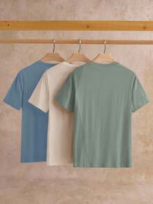 Manfinity NXTstreet 3 件装男士休闲纯色针织短袖 T 恤，适合日常穿着，夏季 - 彩色 - 查看 2