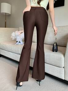 DAZY Quần ống loe trơn màu thanh lịch dành cho nữ, mùa thu - Cà phê nâu - Xem 2
