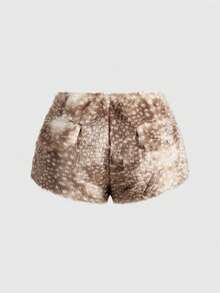 ROMWE Grunge Punk Quần short mini họa tiết động vật giả lông thú Y2K cỡ lớn dành cho nữ, Thu/Đông - Nhiều màu - Xem 2