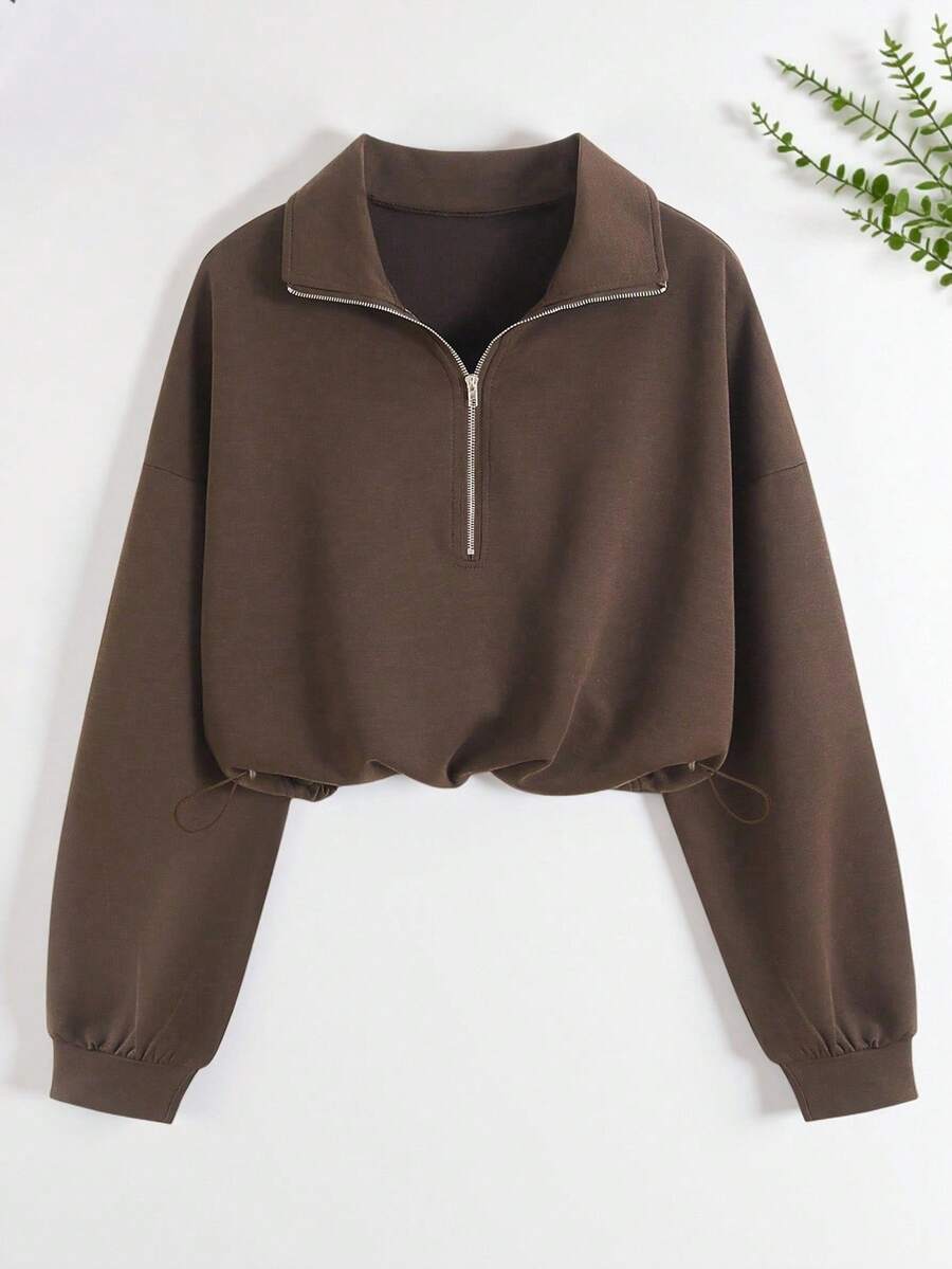 INAWLY بلوزة نسائية كبيرة الحجم بأكمام طويلة منسدلة وسحاب نصفي بطراز أمريكي قديم