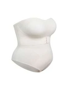 SHAPORA Plus Size Seamless Bodysuit, Skin Color, Casual & Comfortable, Daily Wear, Shapewear For Tummy Control Bodysuit Shapewear Strapless Body Shaper - Apricot - View 3