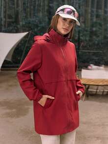 In My Nature 女士休闲户外拉链高领连帽外套，防水防风，适合秋冬季节，女士户外服装，红色防水徒步服 - 鏽棕色 - 查看 6