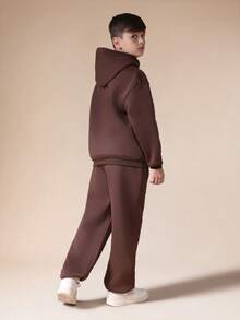 SUMWON Conjunto de sudadera con capucha y pantalón de chándal para niños SMWNCLUB Chándal con capucha - Marrón - Ver 2