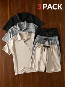 Manfinity VCAY Men's Knit Casual Daily Loose Short Sleeve T-Shirt And Elastic Waist Straight Leg Shorts Set, Multi-Piece Outfit - Multicolor - View 1
