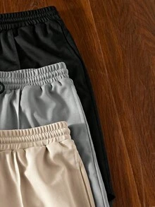 Manfinity VCAY Men's Knit Casual Daily Loose Short Sleeve T-Shirt And Elastic Waist Straight Leg Shorts Set, Multi-Piece Outfit - Multicolor - View 5