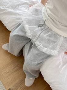 Dazy Kids 年轻女孩抽绳腰部撞色网眼荷叶边下摆宽松裤，女孩夏季服装 - 灰色 - 查看 8