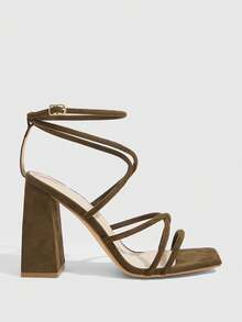 CUCCOO SZL Cuccoo 女士搭扣设计方头时尚粗跟凉鞋 - 墨綠色 - 查看 3