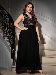 Gownix Plus Size Sleeveless Black Sequin Print Dress, Formal Gown For Party, Wedding Guest, Banquet, Plus Size Black Formal Dress, ,Saudi National Day Clothing , Saudi National Day Dress, New Year Dress , New Year Women's Clothes , New Year Look ,Long Party Dresses ,Plus Size Evening Gown,Black Dress, Evening Gown,Party Dress, Elegant Party Dress,Elegant Dress,Black Long Dress, Maxi Dress, Elegant Dresses For Party,Long Party Dress,Wedding Guest Dress,Wedding Party Dress,Wedding Guest Dresses, Fall Wedding Guest Dress,Evening Dress Chic Wedding,Graduation Dress, Prom Dress,Casual Dresses For Women,Fall Dresses For Women,Autumn Dress,Winter Dress, Winter Dresses For Women,New Year Dress,New Year Dress Women,New Year Clothes,Christmas Outfit For Women - Black - View 5
