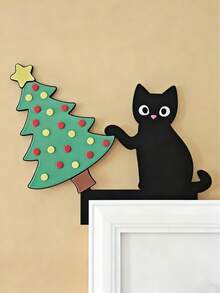 Joivida 1PC 2D Flat Christmas Door Corner Sign,Christmas Cat Door Corner Decor With Tree,Left & Right Designs Fireplace Mantel Decor Wood Frame Corner Decor, Festive Wall Accents For Indoor/Outdoor, Living Room, Bedroom, Office, 2D Flat - Multicolor - View 5