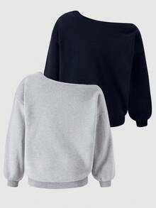 Sparklyn 2件套少女休闲斜肩舒适百搭保暖长袖卫衣，秋冬季 - 彩色 - 查看 2