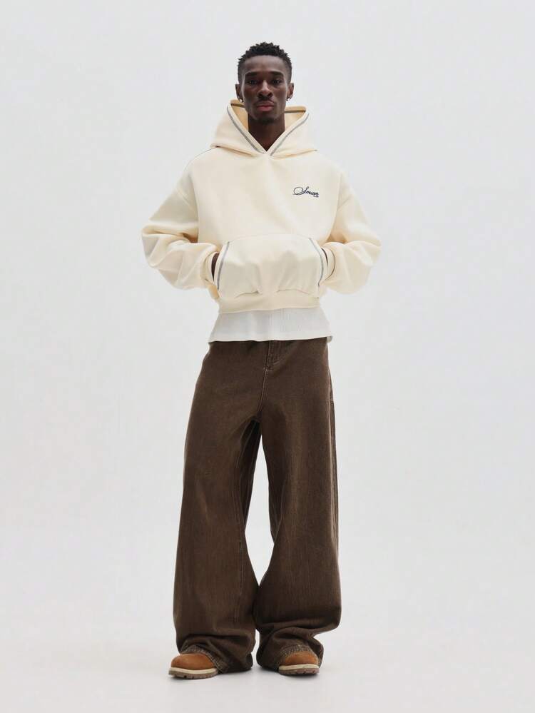 Crop Fit Embroidered Hoodie With Drawstring