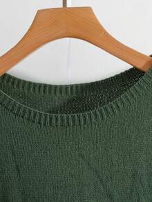 GlowEve CURVE 大码女式休闲纯色收腰毛衣连衣裙 - 綠色 - 查看 4