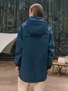 In My Nature Áo khoác gió/áo mưa ngoài trời dành cho nữ, màu trơn, có mũ trùm đầu, dây rút eo, chống thấm nước, đồ mặc nhà cho nữ. - Màu xanh hải quân - Xem 2
