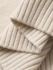 FRIFUL 女士休闲日常通勤简约纯色高领灯笼袖宽松针织衫，秋冬款 - 米色 - 查看 8