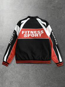 ROMWE MEN Street Life Men's Racing Element Jacket, Suitable For Autumn/Winter - Black - View 4