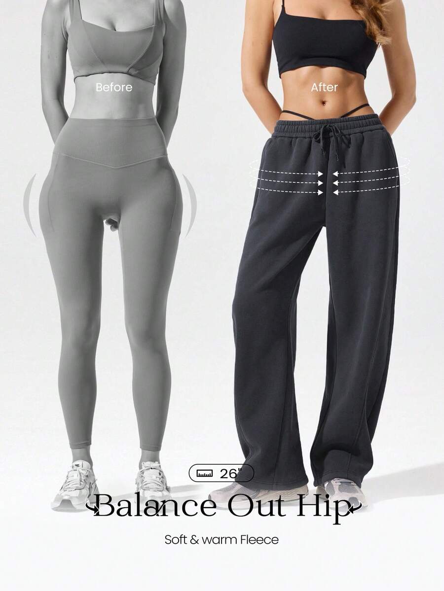 GLOWMODE Everyday Fleece Chill Season Soft Lightweight Warm Chill Balance Hip Curved Adjustable Drawstring Hem Waist Side Pockets Wide-Leg Joggers Pants Autumn Winter Outdoor Daily Casual - Iron Gray - View 1