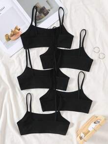 SHEIN 6pcs Tween Girls' Minimalist Comfortable Training Bras - Black - View 2