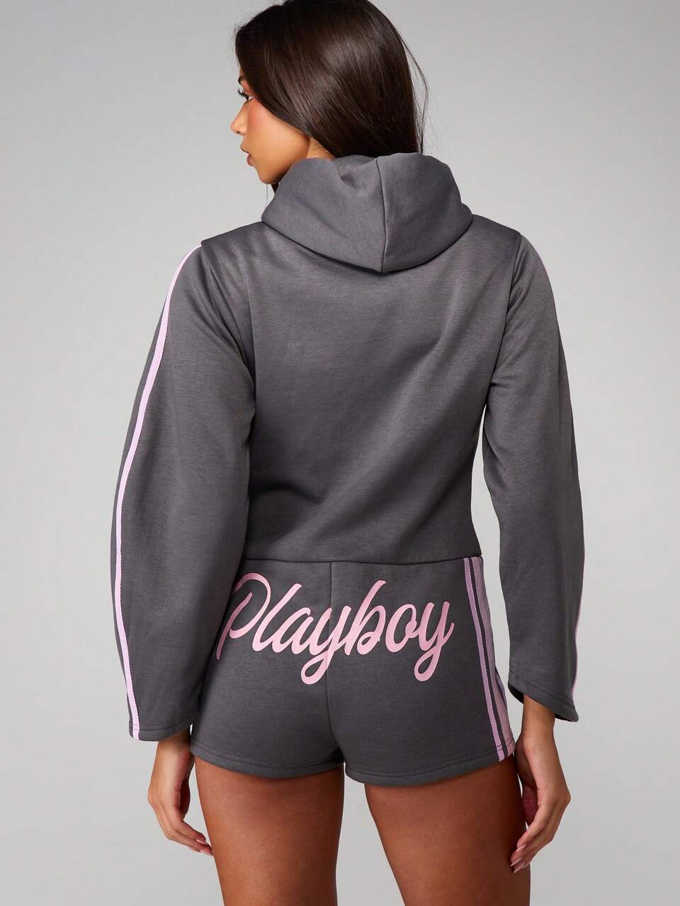 Missguided x Playboy Hooded Zip Up Romper With Logo For Casual Loungewear And Weekend Comfort