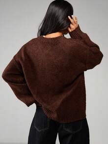 MISSGUIDED Áo len dệt kim dáng rộng có đường may hở, tay dài, có gân, thích hợp mặc nhiều lớp vào mùa thu đông - Cà phê nâu - Xem 2